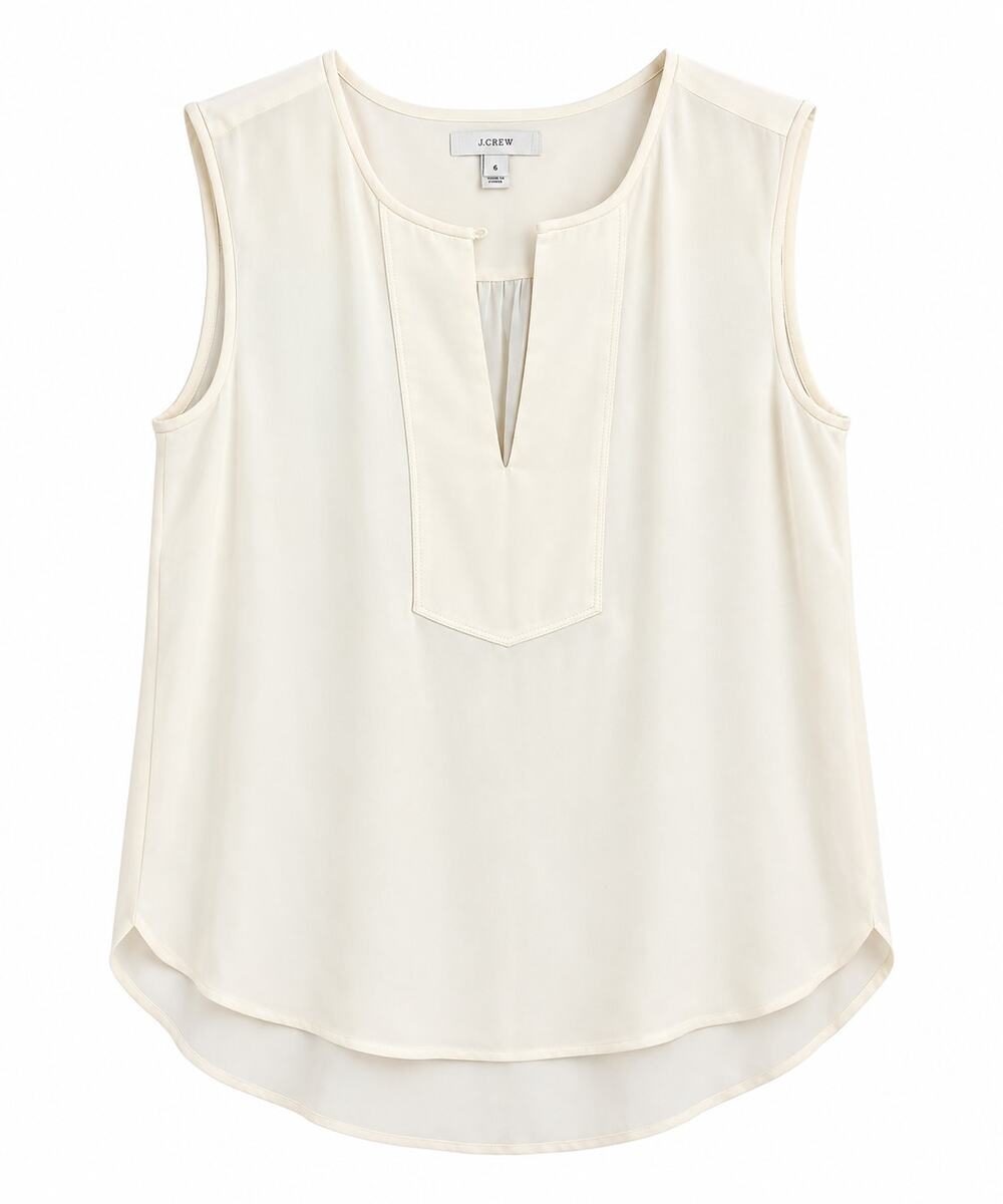 J.Crew Ivory Sleeveless Split Neck Bib Front Blouse Size 6